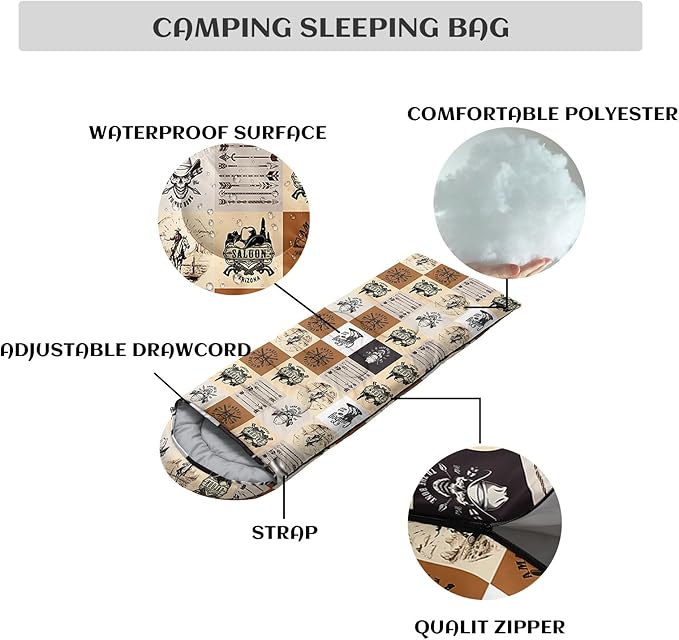 Sleeping Bags for Adults and Kids3D Printing Camping Sleeping Bag for Girls Boys Lightweight Waterproof Cold/Warm 3-SeasonOutdoor Travel with Compression Bags