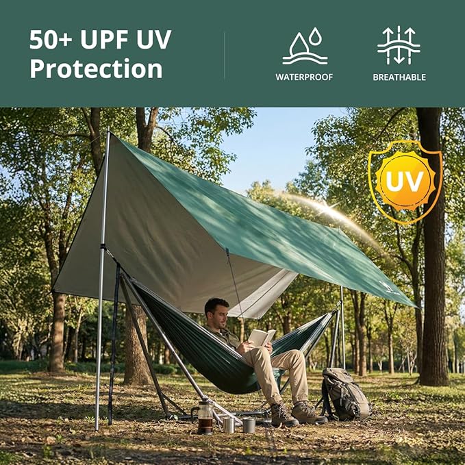 CAMEL CROWN Camping Tarp3000mm Waterproof &amp UPF 50+ Sun Protection Rain Fly Tarp - Lightweight Portable Camping Shelter with Stakes Guy Lines &amp Carry Bag for Hiking Backpacking Beach Picnic