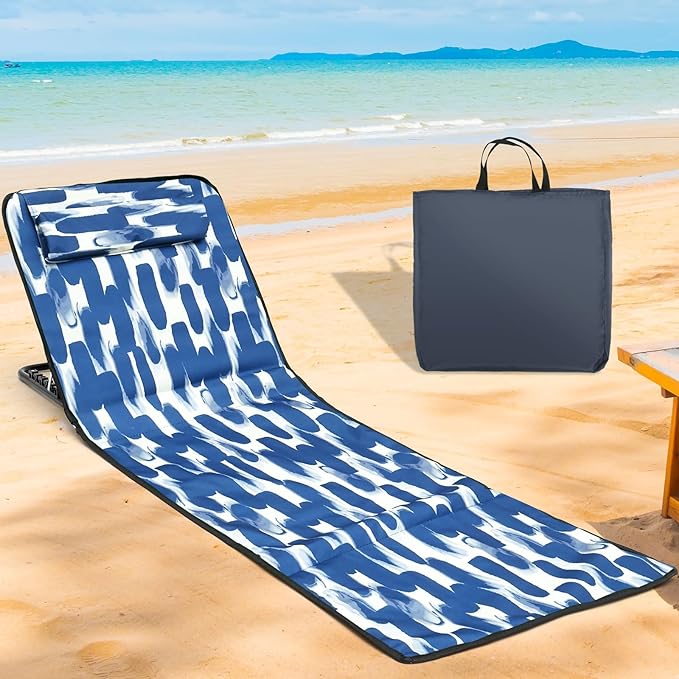 Portable Beach Mat Lounge Chair Outdoors Beach Loungers 5 Position Adjustable Portable Lounge Chair Foldable Lightweight Chairs for Adults Easy Carry (B)