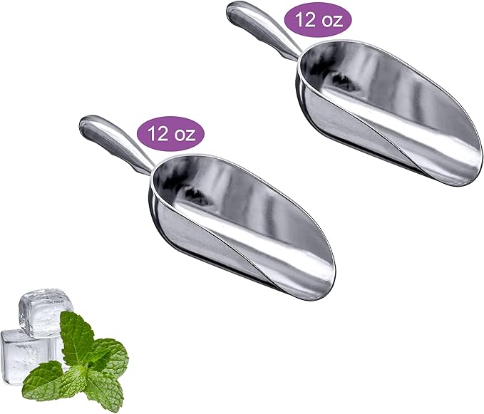Amazing Abby - Elsa - 12-Ounce Aluminum Ice Scoops (Set of 2) Cast Aluminum Utility Scoops Food-Grade Good for Home and Commercial Use NOT Dishwasher-Safe Hand-Wash Recommended