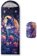 AILONEN Floral Wolf Sleeping Bag for Girls WomenWarm and Cool WeatherLightweightWaterproof BackpackingColorful Flower Animal Print Sleeping Bag for Camping
