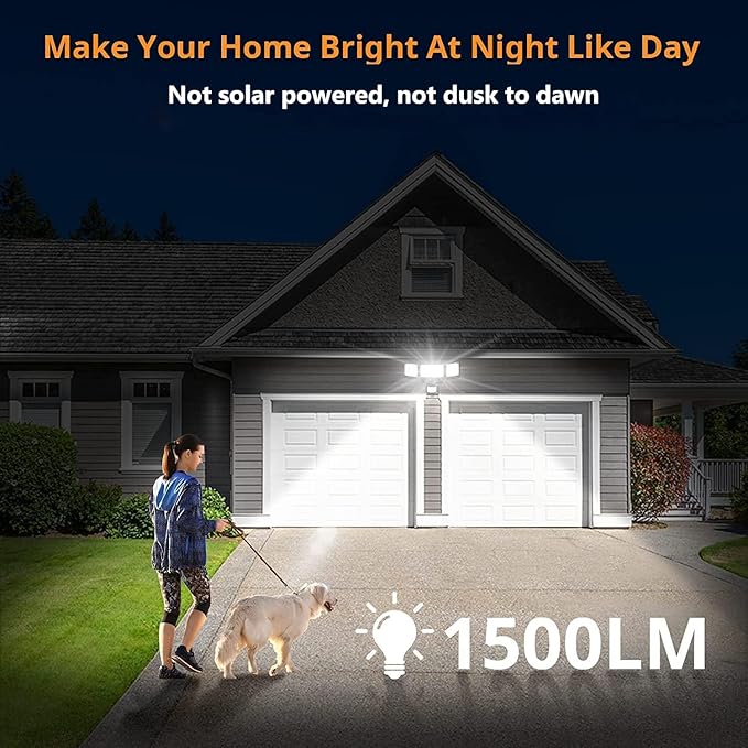 LEPOWER Battery Powered LED Flood Light Outdoor1500LM Motion Sensor Security Lights IP65 WaterproofWireless Flood Light Battery Operated3 Head Motion Detector Light for GarageYardPorch(Black)
