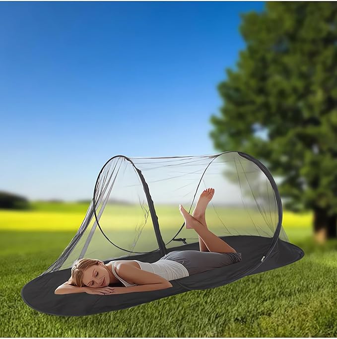 Portable Clear-Top Pop-Up Mosquito Tent with Black Base | Large 78x28x28 Dome for Camping &amp Outdoors | Instant Setup Bug Net