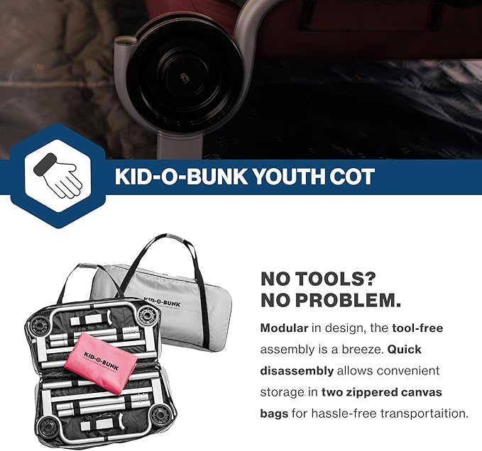 Disc-O-Bed Youth Double Cot Kid-O-Bunk Modular for Bunk Beds Dual Cots or Bench with 2 Carry Bags for Portable Transport
