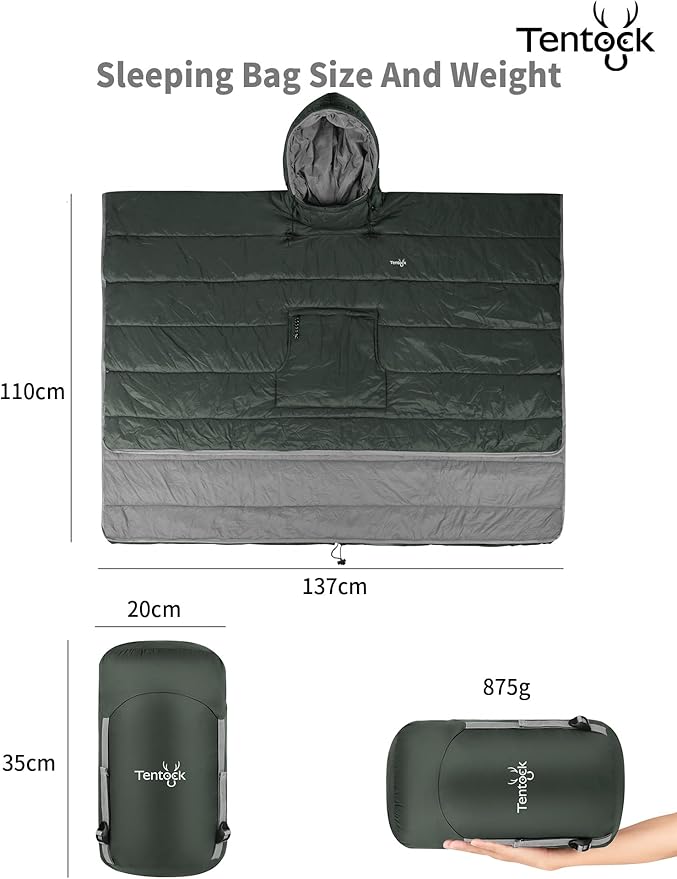 Tentock Wearable Blanket Sleeping Bag Waterproof &amp Machine Washable Poncho with Hood for Stadium Camping Wheelchair Use