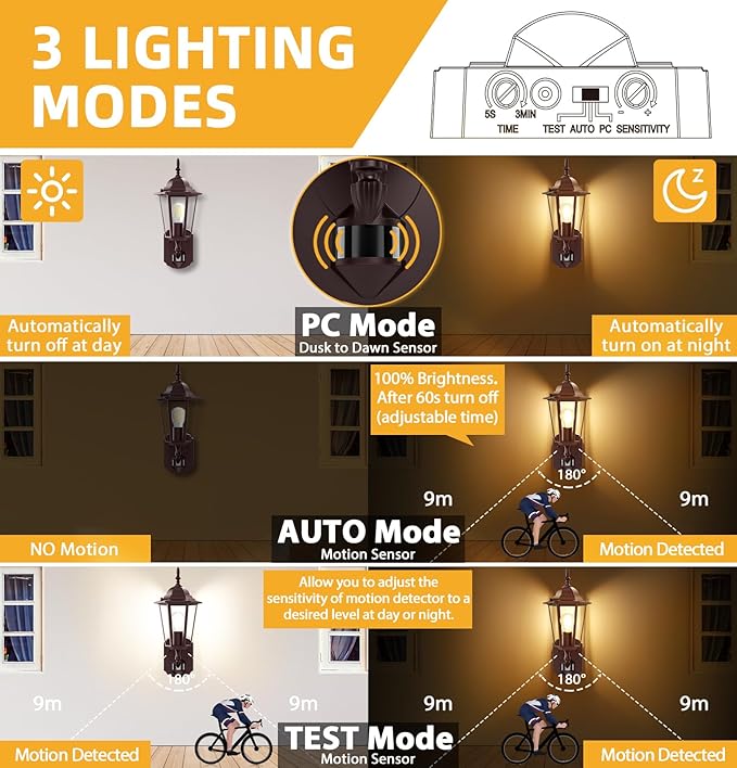 Lamomo Motion Sensor Outdoor Lights Upgrade Dusk to Dawn Bronze Outdoor Light Fixture Wall Mounted 100% Anti-Rust Aluminum Waterproof Porch Lights for Patio Front Door Garage