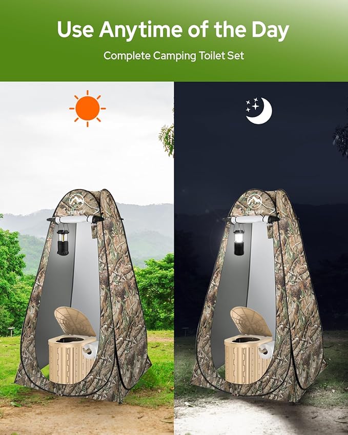 Camping Toilet with Pop-Up Privacy Tent and Liquid Waste Gel Portable Toilet for Camping with Large Tent Ergonomic Potty Provides Enhanced Comfort Suitable for All Ages