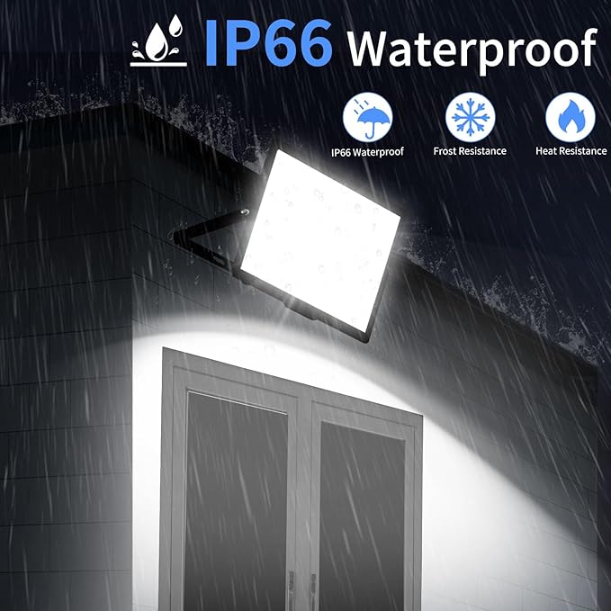 200W LED Flood Light Outdoor with Plug+10ft Wire 24000Lm Super Brighter Security Light IP66 Waterproof LED Worklight 5000K Daylight White Exterior Floodlight for Yard Garden Garage Stadium(2 Pack)