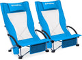 KingCamp Folding Beach Chair 2 Pack High Back Lightweight Portable Backpack Chair with Headrest Cup Holder for Camping Outdoor Sand Concert Lawn Festival Sports Blue