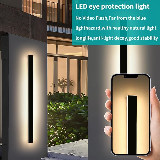 Mikeru 3CCT Dimmable Outdoor Wall Sconce 71 IP65 Waterproof - 2Pack Modern Black Exterior Light with Remote Control Adjustable 3000K/4500K/6000K for Porch Patio &amp Commercial Spaces | Hardwired