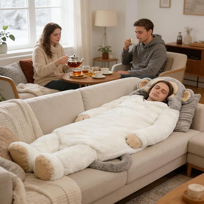 Giant Monkey Sleeping Bag for Human Monkey Shaped Animal Sleeping Bags for Adults for Indoor Use Or Camping TripsSleepovers
