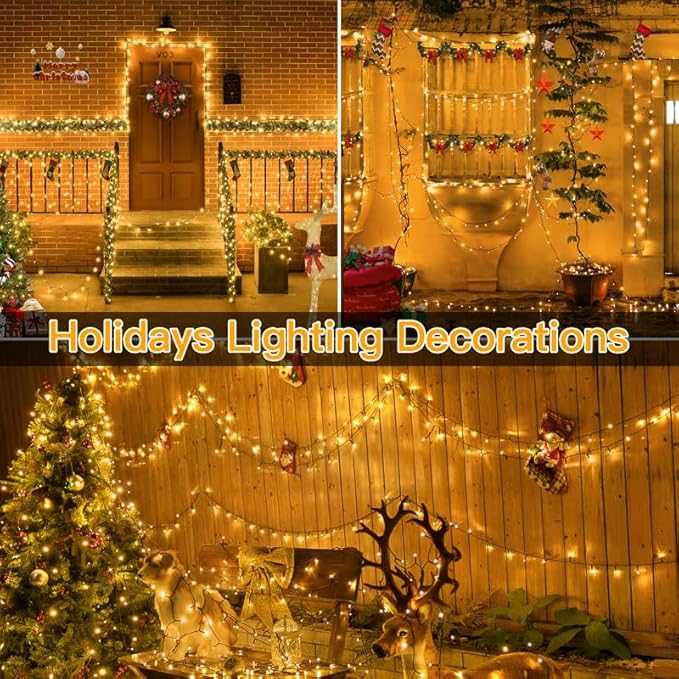 Ollny Christmas Lights 500LED 164FT Long Christmas Tree Lights with 8 Modes Remote Timer IP44 Waterproof Outdoor Christmas Lights for Tree House Yard Outside Xmas Decorations Warm White