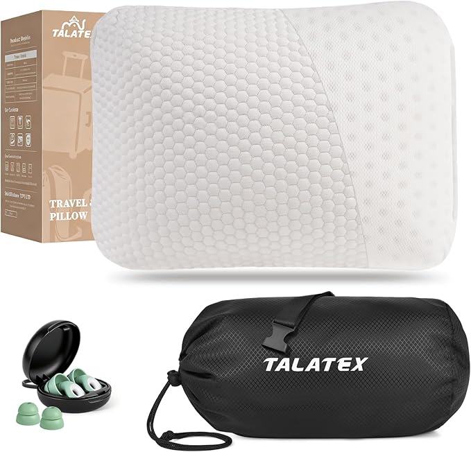 Talatex 100% Natural Premium Talalay Latex Travel Pillow Camping Pillow Small Camping Pillow with Compressible Stuff Sack No Memory Foam Chemicals with Washable Cover (Soft Latex 1)