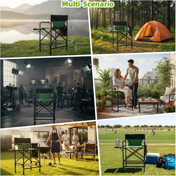 27.1‘' Seat Height Camping Directors Chair Iron Frame and Oxford Fabric Supports 260 lbs Foldable and Portable with Side Storage Bag and Side Table a Folding or Camping Chair