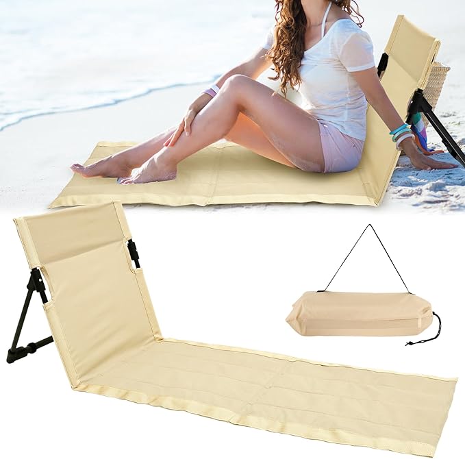 Camping Folding Chair with Backrest Beach Floor Chair with Incline Function Waterproof Oxford Cloth Outdoors Relaxing Chair with Carry Bag for Camping Beach Road Trips