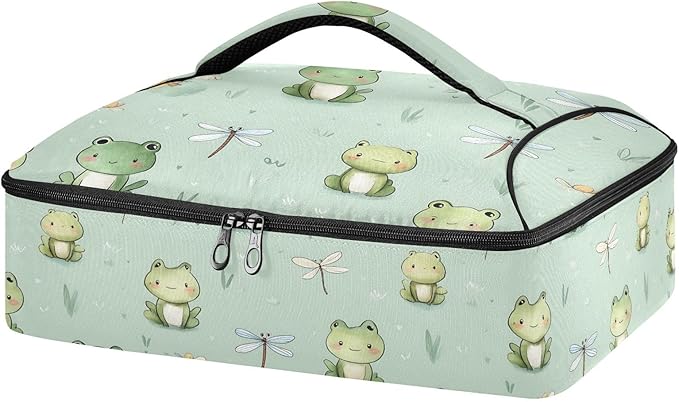 Casserole Carrier Pattern Print FrogInsulated Casserole Carrier for Hot or Cold Food Thermal Lunch Tote for Potluck Parties Picnic Beach Fits 9 x 13 Inches Baking Dish