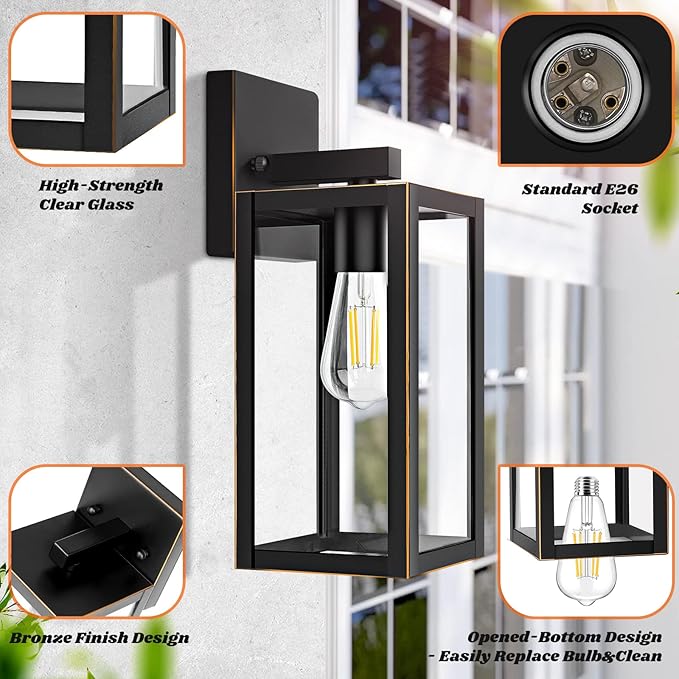 2-Pack Outdoor Lights for House Waterproof Bronze Exterior Light Fixtures with Clear Glass Anti-Rust Outside Wall Lanterns Sconces Front Porch Lights for Garage Doorway Bulbs Not Included