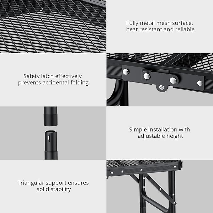 EYPINS 2ft Folding Grill Table with 3 Adjustable Heights Max 27.6''Aluminum Heat-Resistant Cooking Camping TableLightweight Portable Side Table with Handle for Outside Patio BBQBlack 22.8''x15.7''