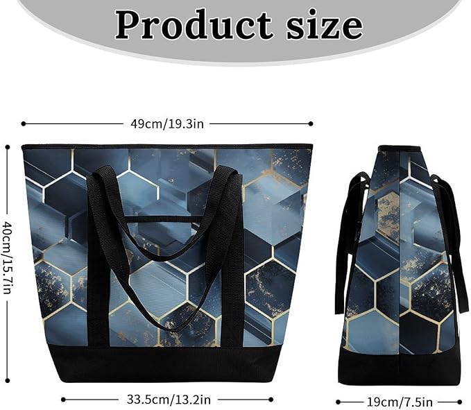 Insulated Shopping BagLarge Reusable Cooler Bags Blue Hexagons And Diamonds Printed Foldable Shopping BagTravel Waterproof Shoulder Bag