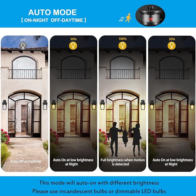 Motion Sensor Outdoor Wall Lights - Dusk to Dawn Waterproof Aluminum Fixtures for Porch Garage Balcony &amp Entrance Doors | Wall Mounted Exterior Lighting in Black Gold