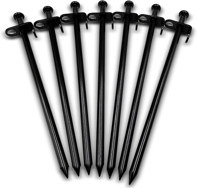Cheardia 20 Pack Tent Stakes Heavy Duty 7.8 Inch Outdoor Camping Pegs Stakes Black Metal Ground Stakes Spikes for Tent Tarp Canopy Unbreakable and Inflexible