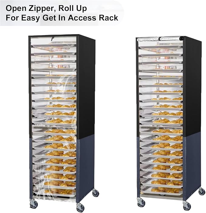 SUDIWEI Commercial Bread Racks Cover with Zipper 20tier Sheet Pan Rack/Bun Pan Rack Cover with Vents 23X28X64 Kitchen Brkery Rack Cover Waterproof Bakery Single Rack Covers