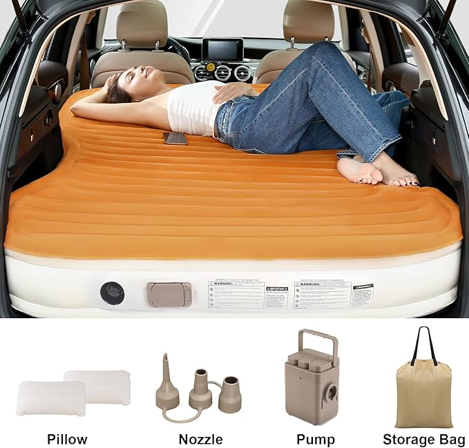 KMZ SUV Air Mattress with Built-in Pump &amp 2 Pillows Thickened Flocked PVC Quick 90-Seconds Inflation Air Bed Portable &amp Durable Car Air Bed for Camping Travel Truck