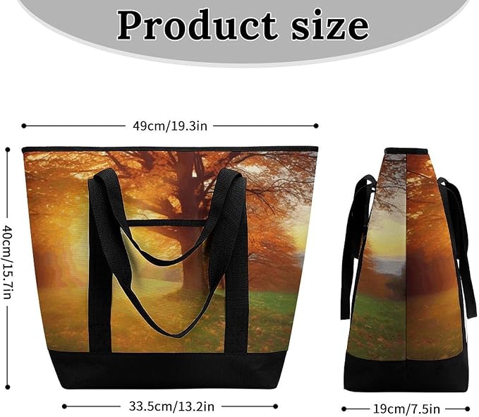 Insulated Shopping BagLarge Reusable Cooler Bags Autumn Sunset Printed Foldable Shopping BagTravel Waterproof Shoulder Bag
