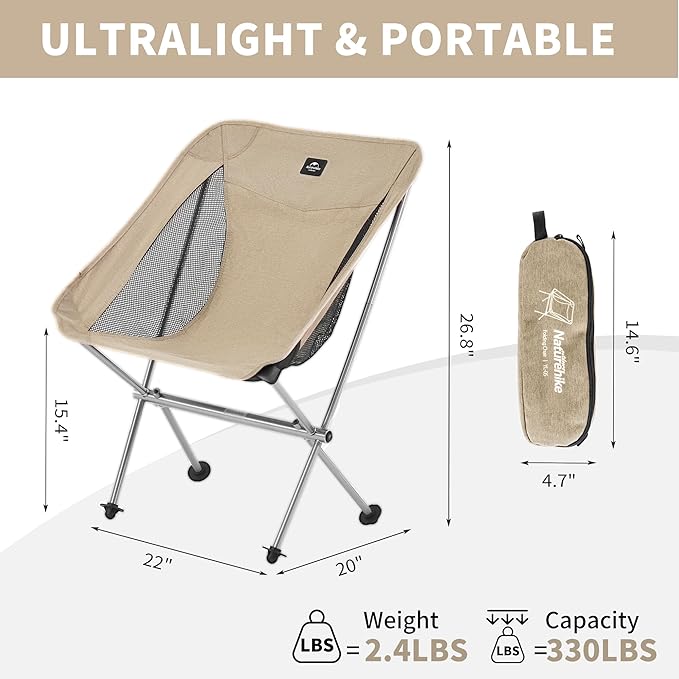 Naturehike YL05 Camping Chair Ultralight Portable Camp Chair with Storage Bag Compact Folding Beach Chair for Backpacking Hiking Fishing Picnic