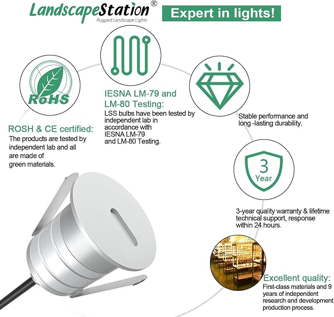 LED Step Lights 10 Packs 3000K 1W Low Voltage 12V DC/AC 24V DC Recessed In-ground Well Light IP67 Waterproof Landscape Lighting for Deck Stair Yard Pathway Garden