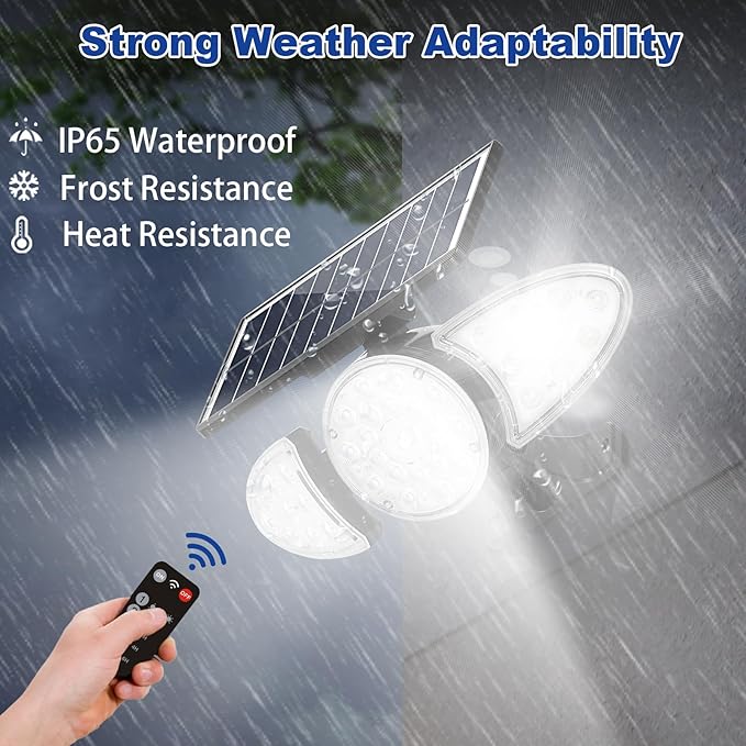 EMANER Solar Motion Lights Outdoor | Remote Control Brightest Flood Light Outside Dusk to Dawn Waterproof Solar Security Spot Lights 5 Modes for House Wall Mount Backyard Garden 2Pack