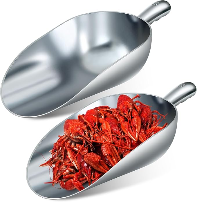 2 Pcs 85-ounce Metal Ice Scoop Large Crawfish Scoop Aluminum Utility Scooper Round Bottom Crawfish Boil Party Supplies for Pet Food Rock Salt Seafood Cat Litter Kitchen Bar Ice Machine