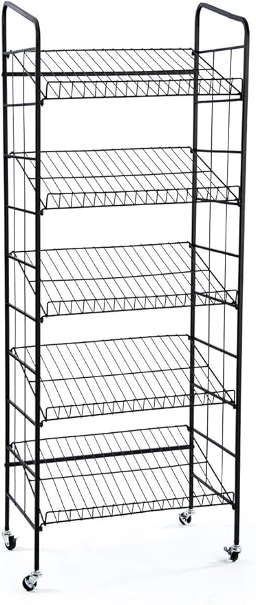 Displays2go BR5GSH24BK Rolling Baker's Display Rack with Five Angled Shelves