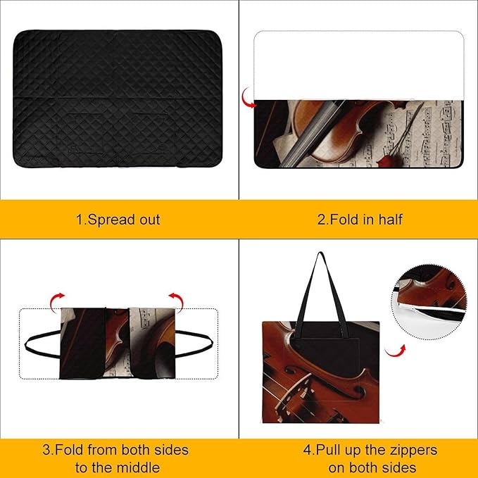 Zipper Violin Sheet Music Style Picnic Mat Suitable for Travel Camping Park Or Home Use