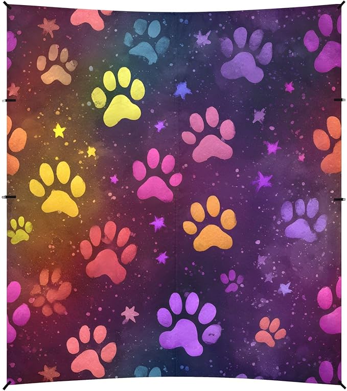 ALAZA Colorful Paw Print Stars Beach Tent Sun Shelter UPF50+ Protection Beach Shade Canopy w/ 4 Sandbags for Outdoor Camping Fishing Backyard Fun Picnic 10x9 ft