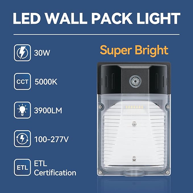 30W LED Wall Pack Light with Dusk to Dawn Photocell 8Pack 3900LM 5000K Daylight LED Wall Lights Outdoor Security Lighting for House Garage Yard Garden IP65 Waterproof 100-277VAC ETL Listed
