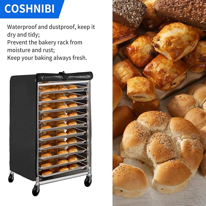 COSHNIBI Pan Bun Rack Cover420D Waterproof and Dust Resistant Bun Rack Cover with Zipper Suitable for Commercial Bread Racks23L x 28W x 32 H-Black