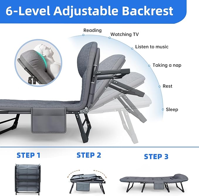 Camping Cot with Mattress No Assembly Required Heavy Duty Folding Camping Cot for Adults 550 Lbs Capacity Adjustable Portable Sleeping Bed for Indoor Outdoor &amp Patio Use (L''70)