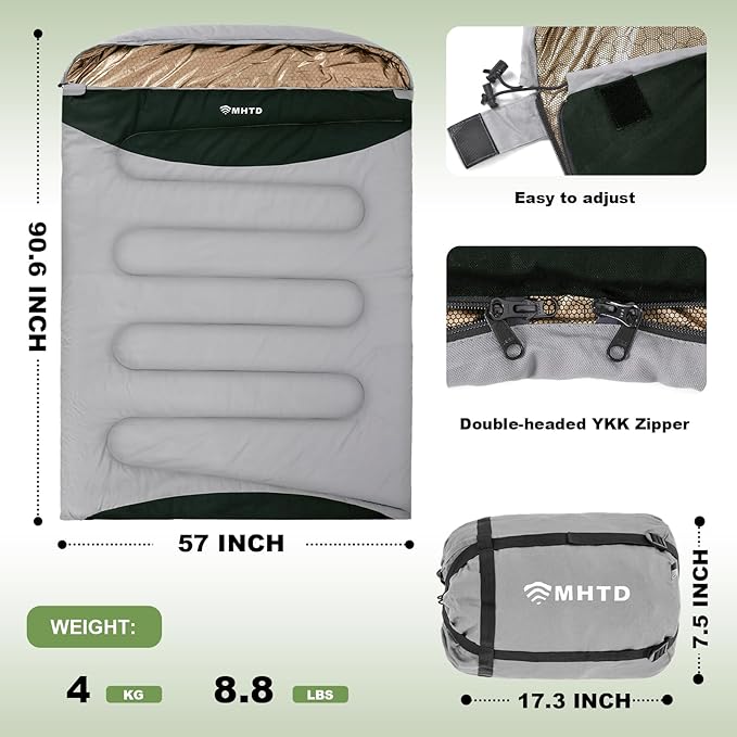 Double Sleeping Bag for Adults Cold Weather 0 Degrees Heavy Duty Two Person Sleeping Bag for Camping Cotton Canvas YKK Zipper Portable