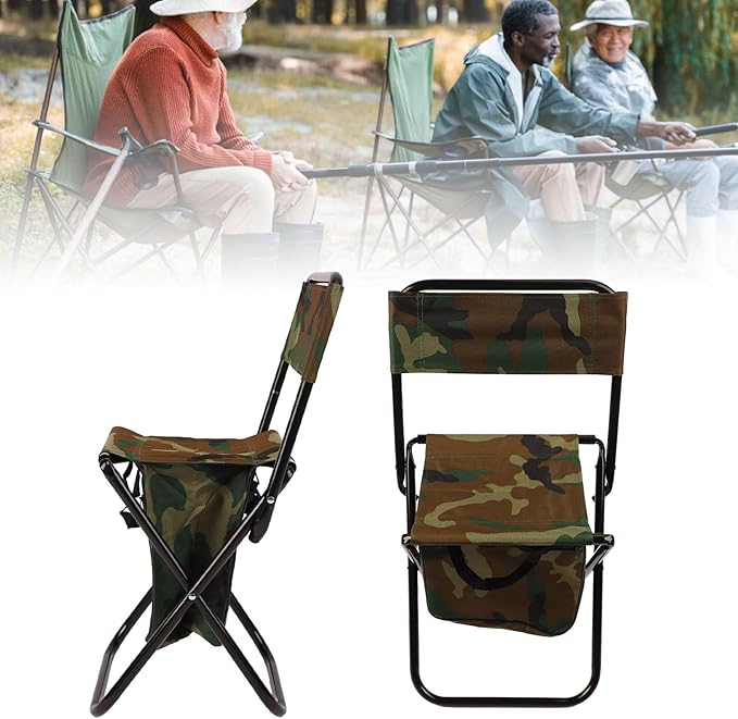 EVTSCAN Camping Chair Steel Pipe Oxford Cloth Portable Folding Chair Stool with Bag for Fishing Picnic Beach Camouflage