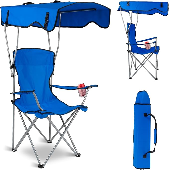 Camping Chair with CanopyOutdoor Folding Chair with Adjustable Shade &amp Cup Holder Heavy Duty Beach Chair for Adult Portable Camping Recliner Support 331 LBS