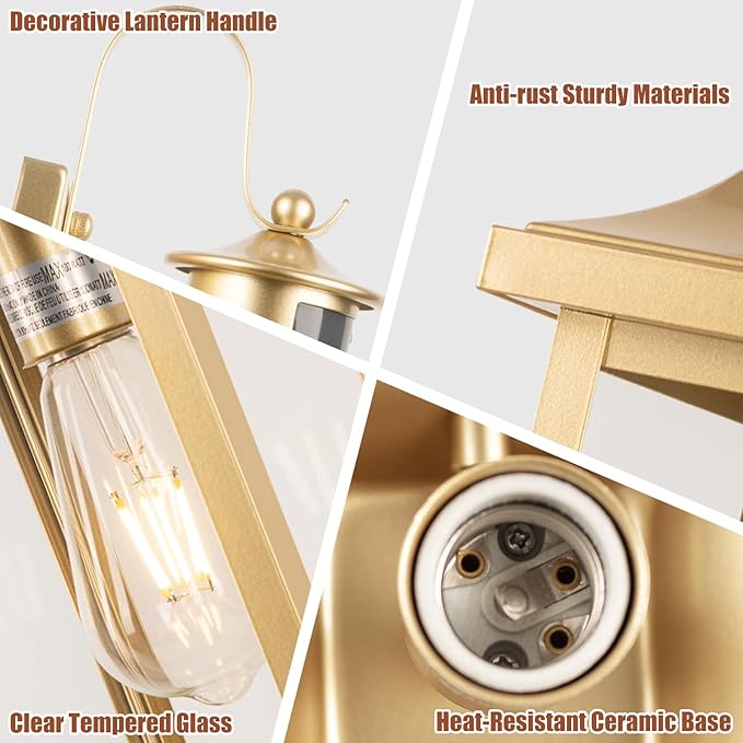 2-Pack Gold Dusk to Dawn Motion Sensor Lights 18 Inch Large Outdoor Light Fixtures IP65 Waterproof Anti-Rust Brass Outside Lights for House Photocell Modern Exterior Lanterns Wall Mounted