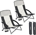 SUNNYFEEL Folding Low Camping Beach Chair 2 Pack Lightweight Portable Lawn Chair with Mesh Back Cup Holder for Outdoor/Travel/Picnic/Concert Foldable Camp Backpack Chair with Carry Bag