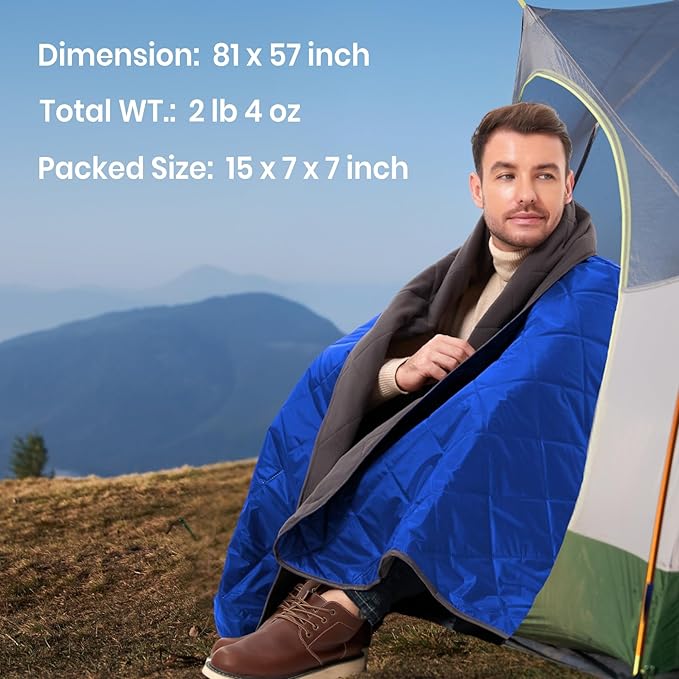 4-in-1 Large Outdoor Blanket - Waterproof &amp Windproof Thickened Warm Fleece Camping Blanket for Stadium Hiking Sporting Events - 81x57 Packable (Sapphire Blue)