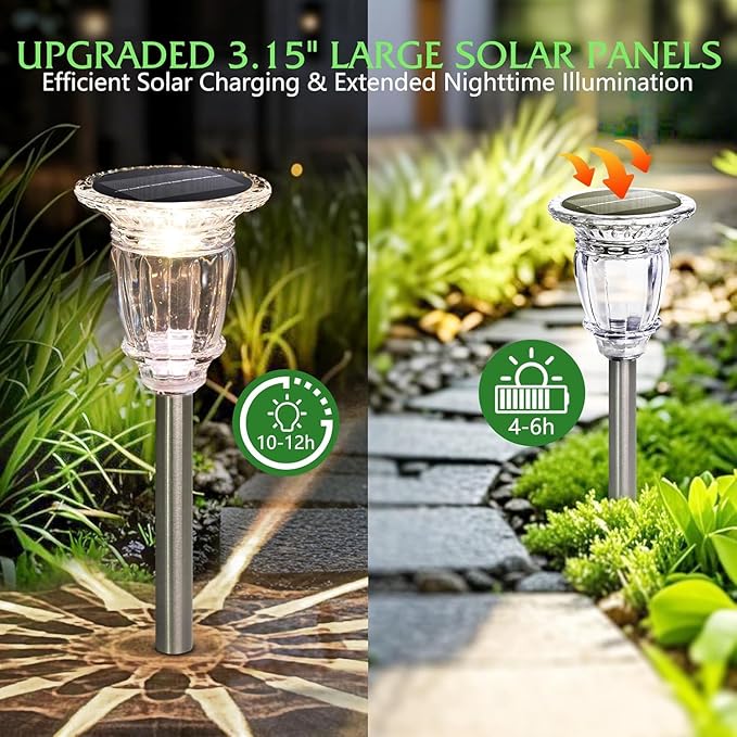 Solar Pathway Lights Outdoor 4 Pack 10 Modes RGB Color Changing &amp White Solar Garden Lights 17.5 IP65 Waterproof Glass Stainless Steel Solar Powered Landscape Lights for Yard Walkway Driveway P