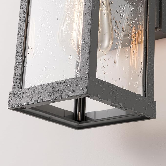 mirrea 11 Classic Outdoor Wall Sconce 1 Light in Matte Gray Rectangular Metal Frame and Clear Glass Shade Waterproof Porch Light Patio Light Pack of 2