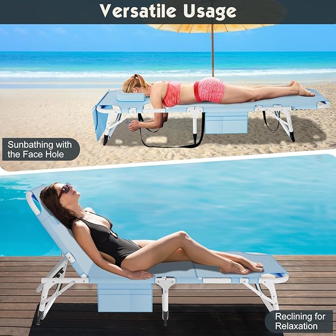 MOPHOTO Portable Folding Camping Cot with Mattress Adjustable Face Down Tanning Chaise Lounge Chair Folding Bed Sleeping Cots Beds for Adults Use for Outdoor Travel Camp Beach Patio