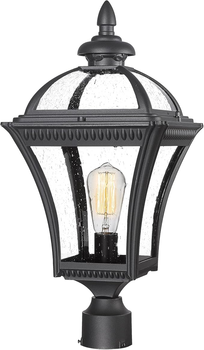 Emliviar 22 Inch Outdoor Post Light Farmhouse Vintage Outside Pole Light for Yard Aluminum with Seeded Glass Black Finish XE266P BK