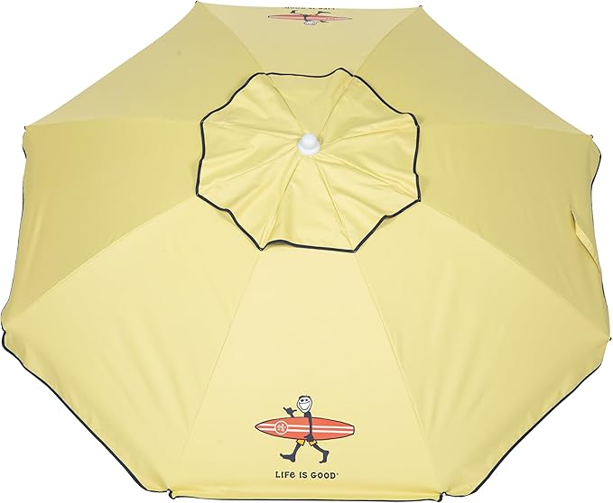 Life is Good 6.5' Outdoor Beach Umbrella with ANCHORX Heavy Duty High Wind Stability Sand Anchor and Carrying Bag