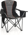 ALPHA CAMP Folding Camping Chair Oversized Heavy Duty Padded Outdoor Chair with Cup Holder Storage and Cooler Bag 450 LBS Weight Capacity Thicken 600D Oxford Black